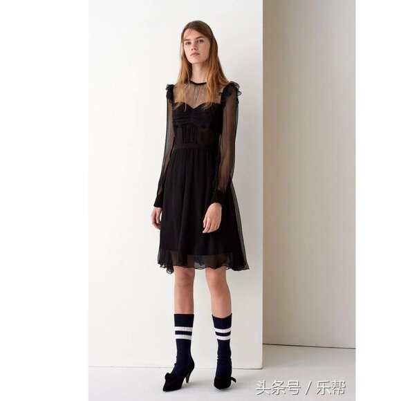 NEW Dondup Black Sheer Silk Long Sleeve Ruffle Mini Dress P838